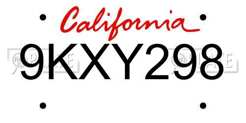 9KXY298 California License Plate