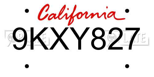 9KXY827 California License Plate