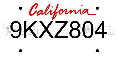 9KXZ804 California License Plate