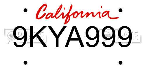 9KYA999 California License Plate