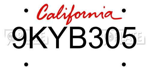 9KYB305 California License Plate