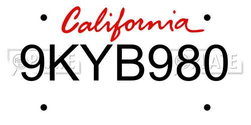 9KYB980 California License Plate