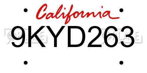 9KYD263 California License Plate