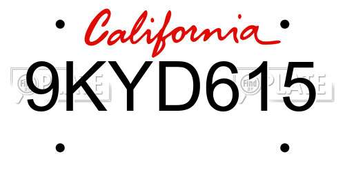 9KYD615 California License Plate