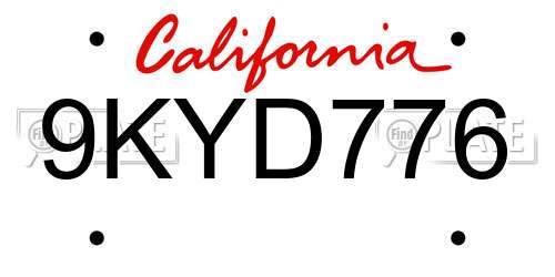 9KYD776 California License Plate