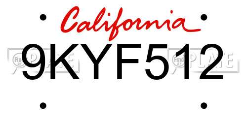 9KYF512 California License Plate