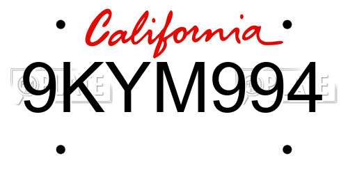 9KYM994 California License Plate