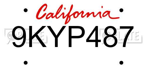 9KYP487 California License Plate