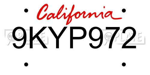 9KYP972 California License Plate