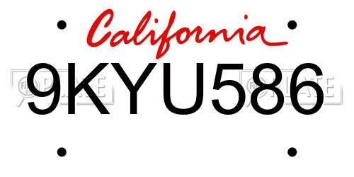 9KYU586 California License Plate