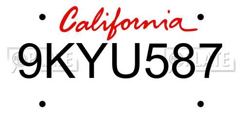 9KYU587 California License Plate