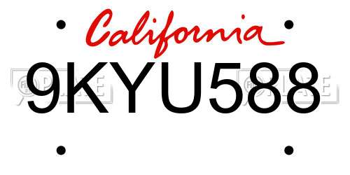 9KYU588 California License Plate