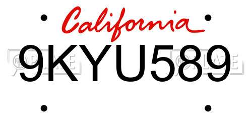 9KYU589 California License Plate