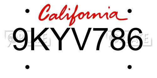 9KYV786 California License Plate