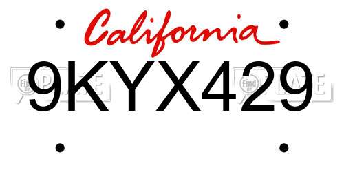9KYX429 California License Plate