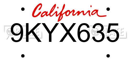 9KYX635 California License Plate
