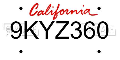 9KYZ360 California License Plate