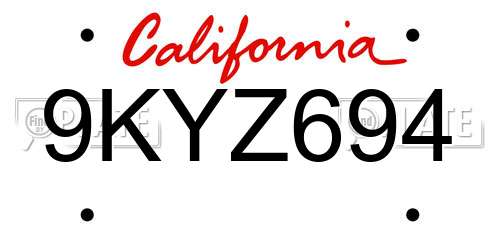 9KYZ694 California License Plate