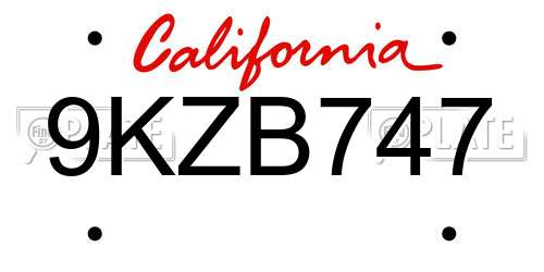 9KZB747 California License Plate