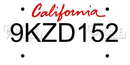 9KZD152 California License Plate