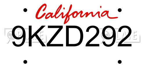 9KZD292 California License Plate