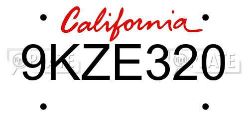 9KZE320 California License Plate