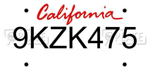 9KZK475 California License Plate