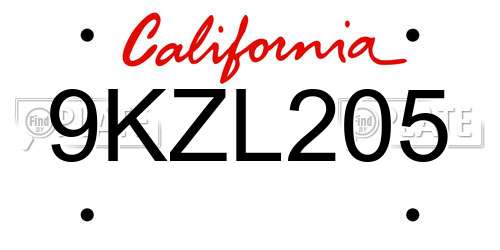 9KZL205 California License Plate