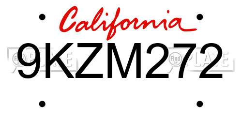 9KZM272 California License Plate