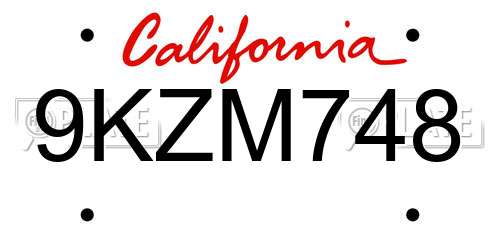 9KZM748 California License Plate