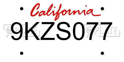 9KZS077 California License Plate