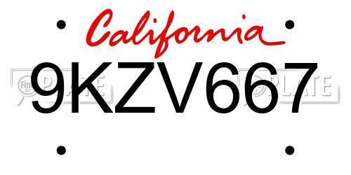 9KZV667 California License Plate