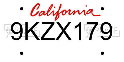 9KZX179 California License Plate