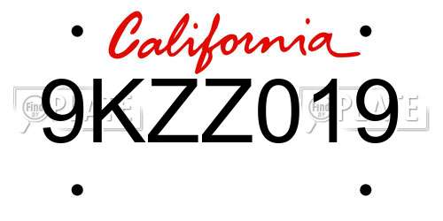 9KZZ019 California License Plate