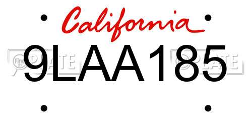9LAA185 California License Plate