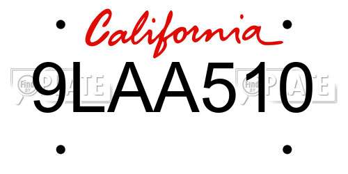 9LAA510 California License Plate