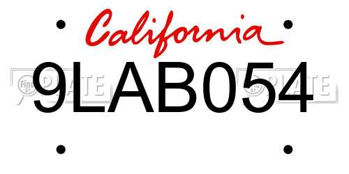 9LAB054 California License Plate