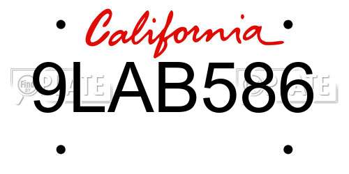 9LAB586 California License Plate