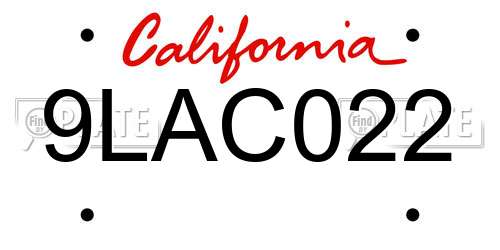 9LAC022 California License Plate