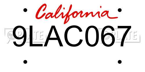 9LAC067 California License Plate