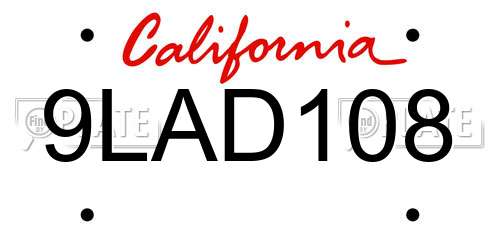 9LAD108 California License Plate