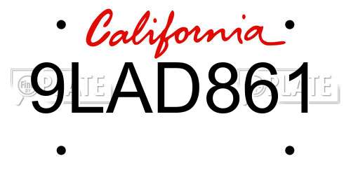 9LAD861 California License Plate