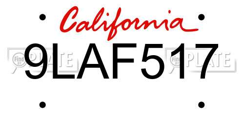 9LAF517 California License Plate