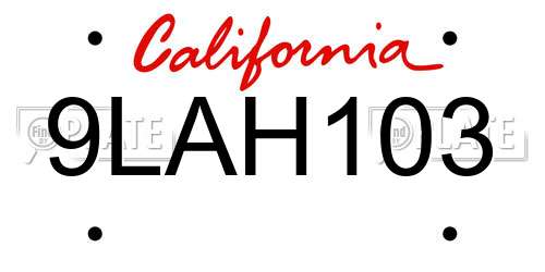 9LAH103 California License Plate