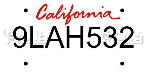 9LAH532 California License Plate