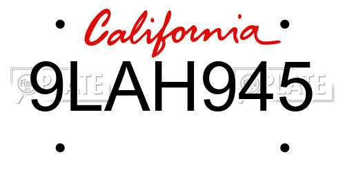 9LAH945 California License Plate