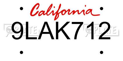 9LAK712 California License Plate