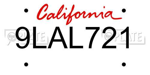 9LAL721 California License Plate