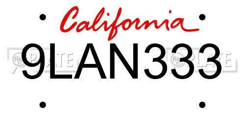9LAN333 California License Plate