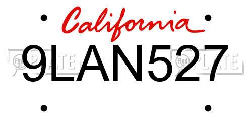 9LAN527 California License Plate